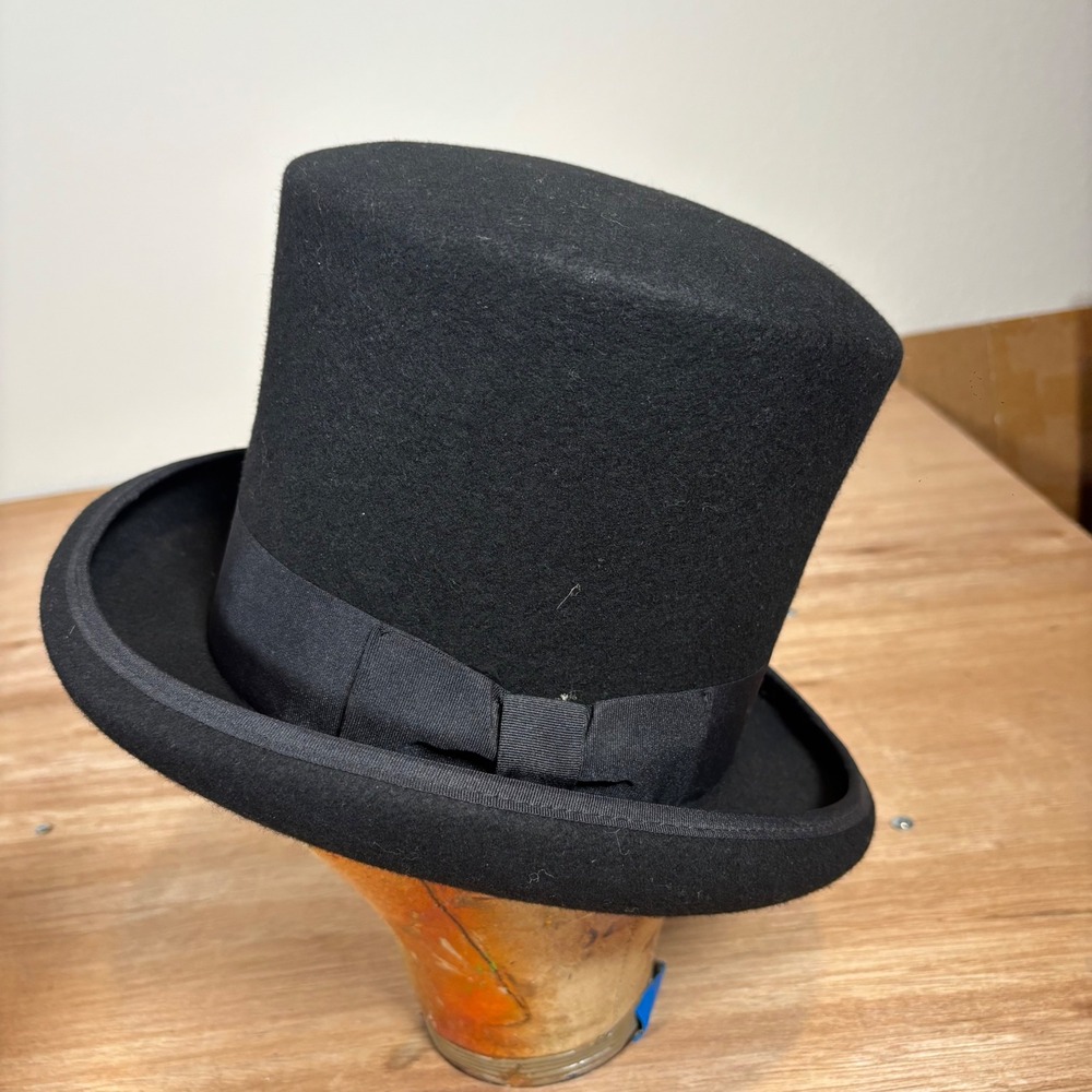 J Hats Black Wool Felt Top Hat Victorian Steampunk Formal Costume S/M